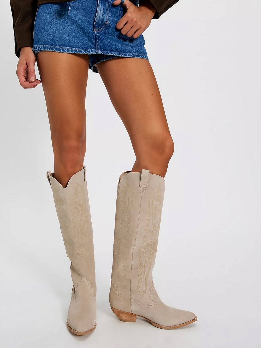 Jeffrey Campbell Beige Suede Tall Western Boots